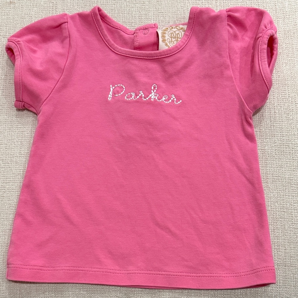 TBBC Penny’s Play Shirt in Winter Park Pink with “Parker” script embroidery